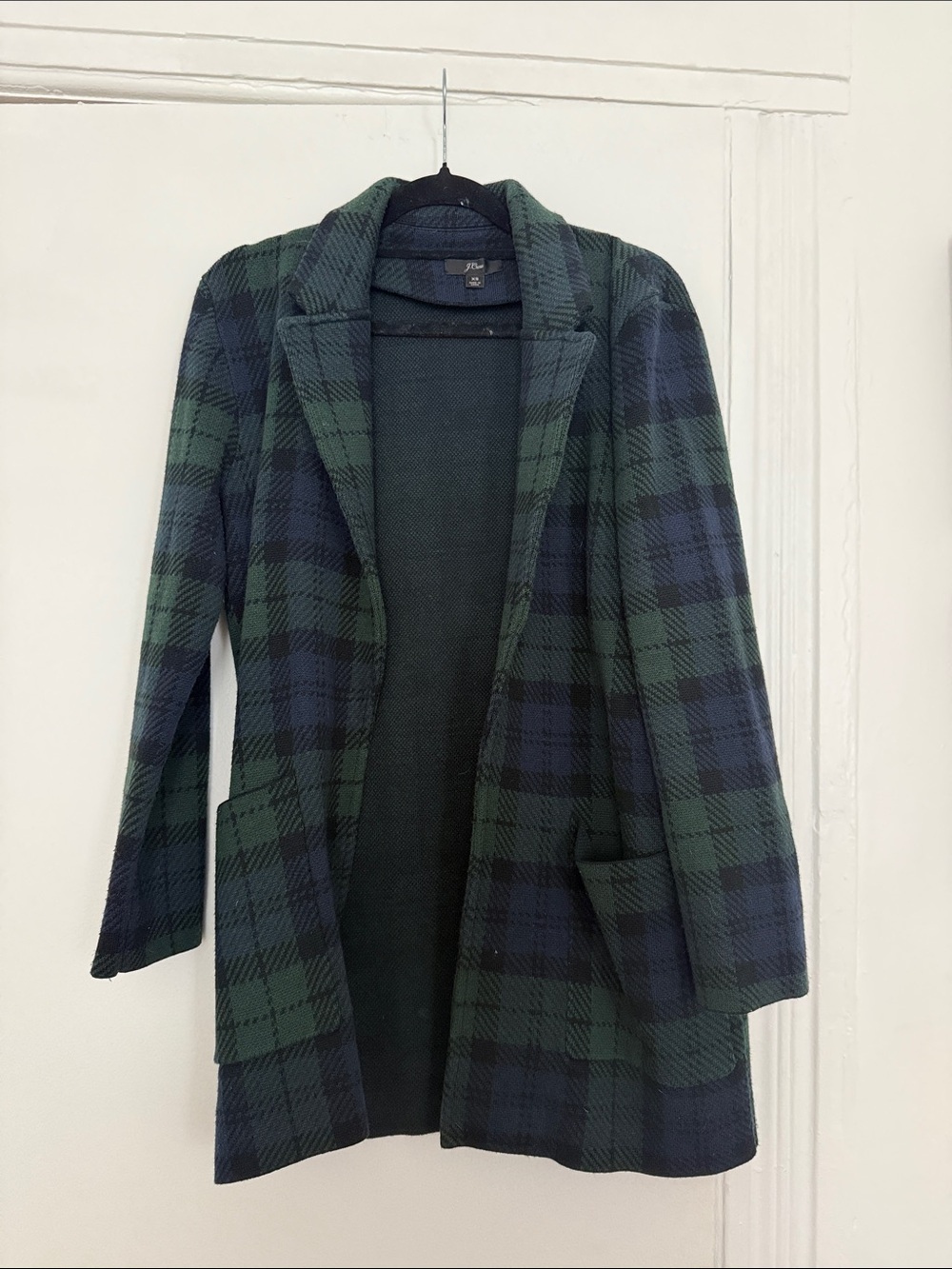 J. Crew Green & Navy Plaid Blazer Coatigan